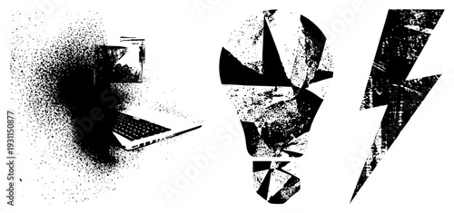 Digital device, idea symbol, energy, tech graphic, creative concept,, innovation, halftone style.