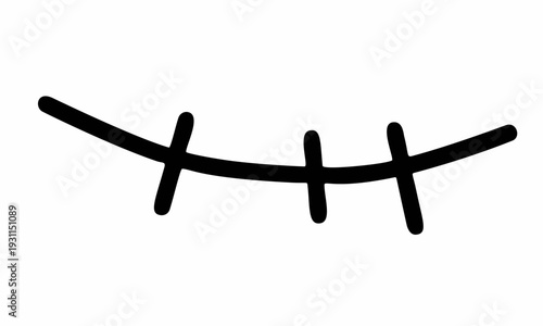 Hand-drawn stitched mouth line art illustration.