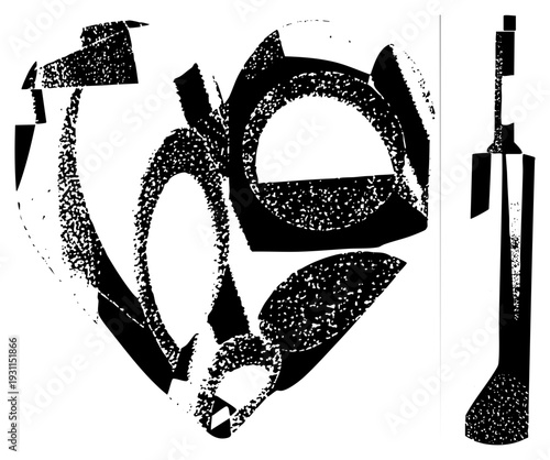 Geometric robot head with expressive eyes and angular features, halftone texture, vector art, isolated digital graphic, mechanical design, futuristic aesthetic.