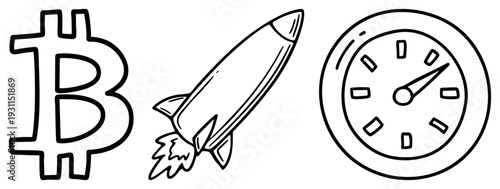 Digital currency symbol, launch, speedometer gauge, crypto growth, blockchain metrics, finance dashboard, cryptocurrency indicators.