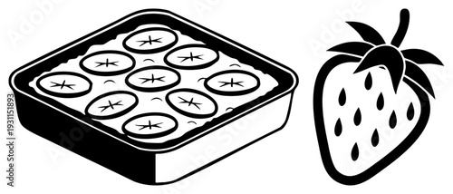 Dessert tray with sliced strawberries on top, fruit dessert, strawberry tart, sweet baked good, fruit dessert, pastry dish, dessert with fresh fruit.