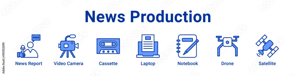 Fototapeta premium -News Production Icon Banner blue color
