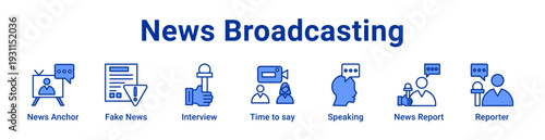 -News Broadcasting Icon Banner blue color