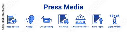 -Press Media Icon Banner blue color