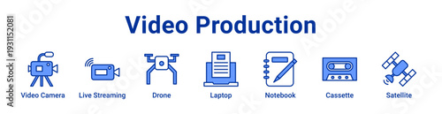 -Video Production Icon Banner blue color