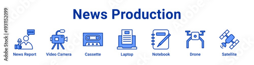 -News Production Icon Banner blue color
