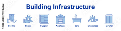 -Building Infrastructure Icon Banner blue color
