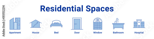 -Residential Spaces Icon Banner blue color