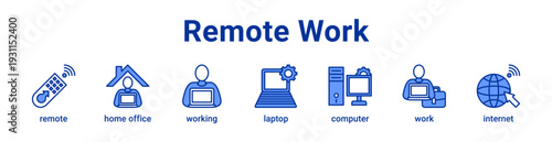 -Remote Work Icon Banner blue color