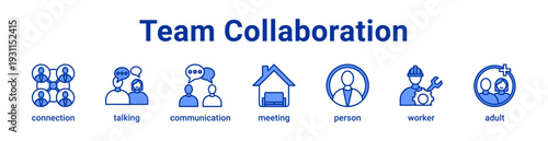 -Team Collaboration Icon Banner blue color