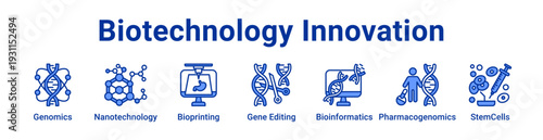-Biotechnology Innovation Icon Banner blue color