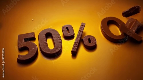 A close-up shot of chocolate numbers indicating a 50% discount offers a delicious visual representation of savings.