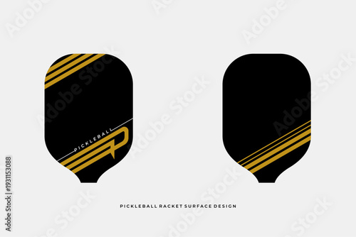 The premium pickleball racket surface design is black and gold with a clean, modern and minimalist style.