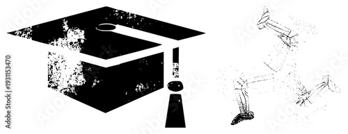 Academic mortarboard symbolizing graduation, runner in motion, vector art, educational achievement, student success, academic milestone graphic, isolated silhouette.