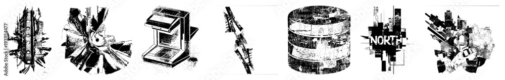 Obraz premium Industrial gear wheels, urban fragments, abstract mechanical elements, vector art, technical design, cityscape motifs, stylized machinery.