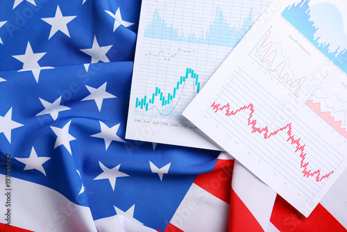 USA flag and stock market d...