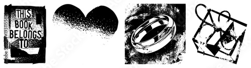 Library book ownership label, personal property tag, reading journal marker, school book tag, retro sticker design, typography, halftone print style.