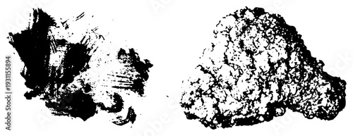 Organic ink blot, chaotic brushstroke textures, artistic splatter effects, abstract forms, graphic design elements.