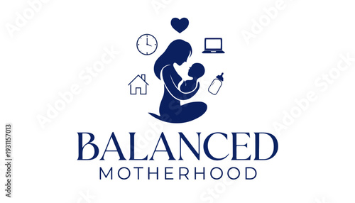 Mother breastfeeding baby with home office balance
