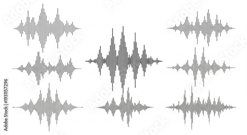 Sound wave patterns in gray tones on transparent background
