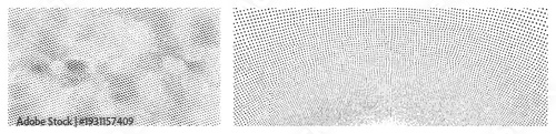 Geometric waveforms rendered in halftone dot matrix, abstract texture, vector art, minimalist graphic, digital, design, scalable art.