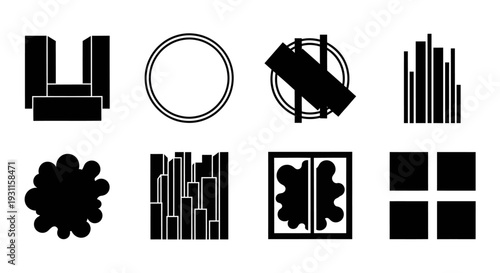 Abstract geometric shapes and floral designs on transparent background silhouette