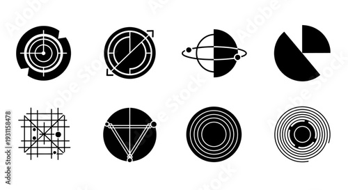Geometric black shapes and lines ideal for design on transparent background silhouette