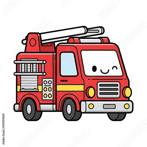 Wallpaper Mural Cartoon Fire Truck Illustration with Smile. Torontodigital.ca