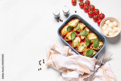 Baking dish of stuffed conc...