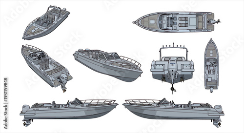 Speed Boat Blueprint – Luxury Motorboat Engineering CAD Technical Drawing