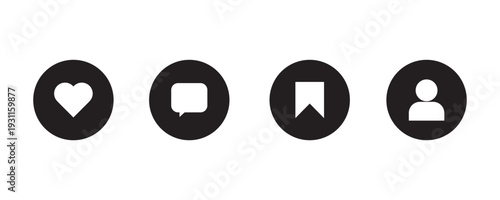 social media interface icon set in line style. like, unlike, comment, share, message, thumb and save simple black style symbol sign for apps and website, vector illustration. 
