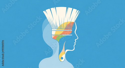 Creative thinking concept with paintbrush on human head symbolizing artistic inspiration and imagination