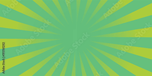 Comic background. Pop art texture. Starburst cartoon style. Anime design with explosion effect for print. Fun dot pattern. Green backdrop with halftone gradient. Funny line frame. Vector illustration