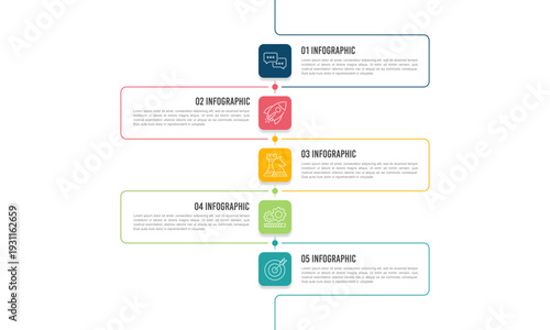 5 Steps Workflow Diagram for Startup Growth Strategy and Project Milestones Concept. Presentation, Milestone and Report. Vector illustration.