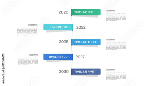 Professional 5 Steps Vertical Timeline Infographic for Business Progress and Roadmap Strategy. Presentation, Milestone and Report. Vector illustration.
