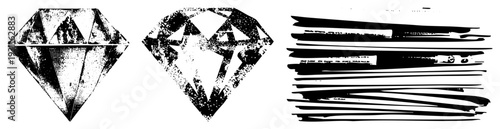 Graphic diamond shapes with halftone texture, gemstone illustration, vector, vintage print, isolated gem symbols, stylized jewel design.