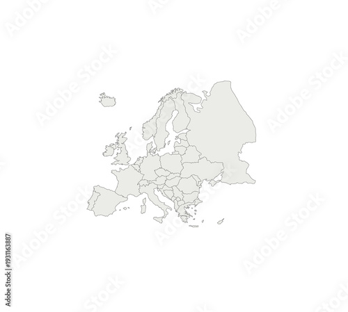 Clean vector outline map of the European continent featuring all individual countries and their precise borders clearly visible for geographic, educational, and professional design projects.
