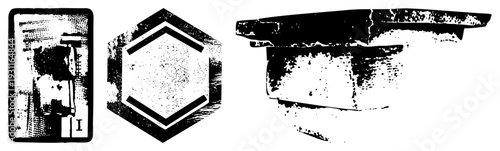 Rustic industrial gear, hexagonal bolt, mechanical, worn textures, black and white vector, gritty mechanical aesthetic.