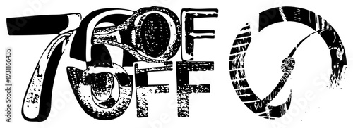 Grungy black and white promotional graphic showing “75% OFF” with distressed texture, paired with a checkmark symbol, ideal for sales banners or flyers.