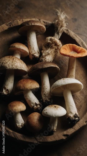 A plate of various mushrooms.