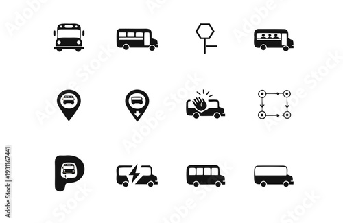 School Bus icon set of silhouette vector illustration isolated on white background