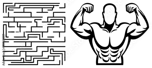 Strong athletic male torso flexing arms, fitness, bodybuilding symbol, muscular physique, workout motivation, gym culture, strength athlete.