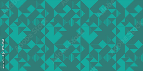 Seamless teal geometric triangle pattern with abstract mosaic design. Modern angular background with repeating polygon shapes. Contemporary decorative texture ideal for wallpaper, fabric .