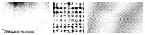 Black halftone dots forming gradient, vector, graphic texture, digital art, design, visual effect, print, screen printing.