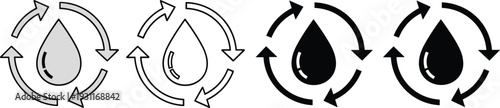 Water drop recycle icon set, liquid waste management, sustainable ecology symbols, water conservation vector, recycling cycle, environment, pure, clean, aqua.