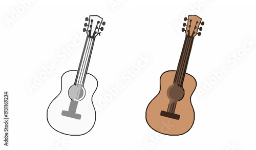Minimal guitar and ukulele icon outline and color vector