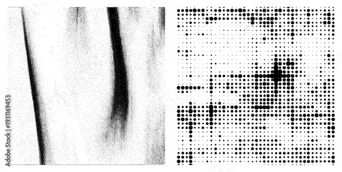 Vector halftone design with gradient shading and abstract geometric forms, ideal for print or digital, stylized dot matrix art, graphic element.