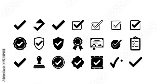 A set of black and white checkmark icons for quality control and verification