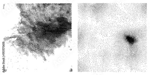 Graphic design using halftone dots to simulate gradients and textures, vector illustration, stylized dot art, digital print effect, composition.