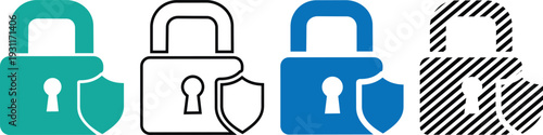 Vector Padlock and Shield Icons - Security, Protection, Privacy Vector Set Illustration